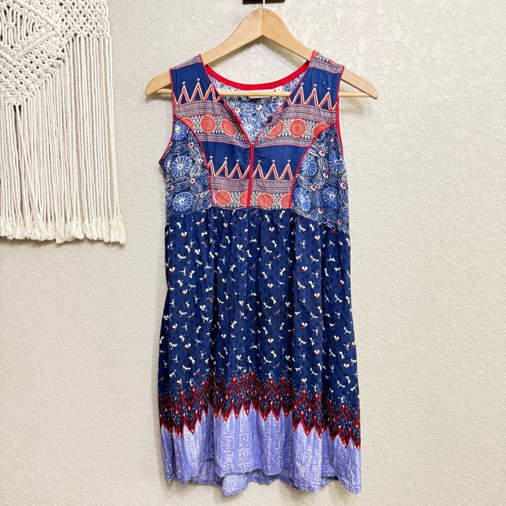 Akkriti women sz M Vibrant Navy and Red Patterned Dress - Picture 2 of 13